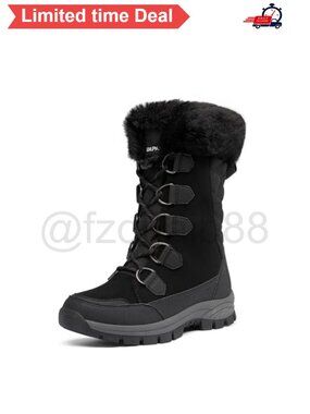 Waterproof Faux Fur Lined Mid Calf Snow Boots Lace Up Winter